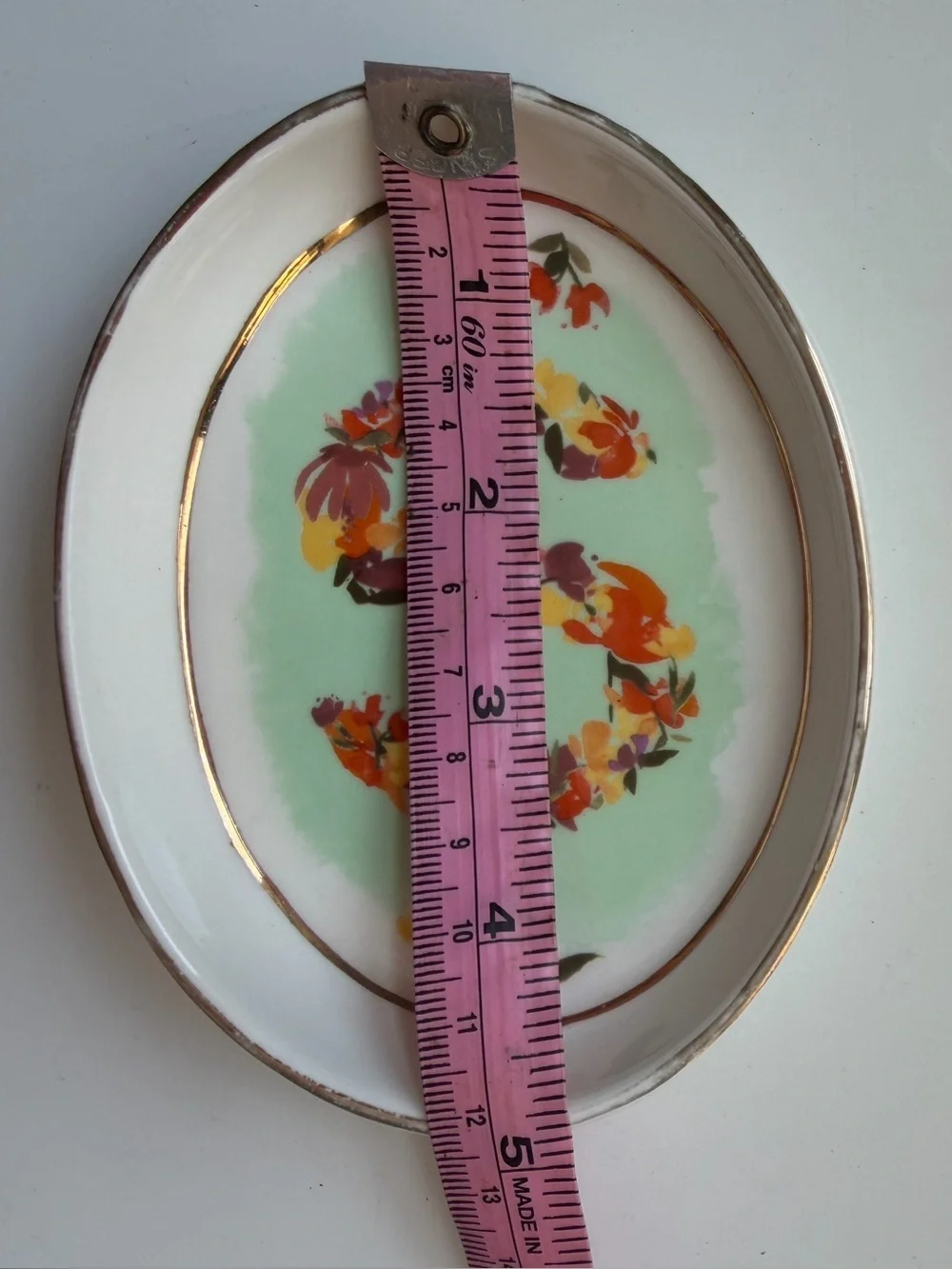 Anthropologie Kiana Mosley Floral Monogram Trinket Dish Letter S Gold Rim Rare